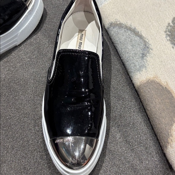 Miu Miu Shiny Black Loafers with White Soles - Picture 2 of 3